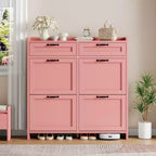 Shoe Cabinet with 4 Flip Drawers & 2 Top Drawers, Wooden Shoe Organizer Cabinet with Adjustable Shelf, Freestanding Shoe Storage Cabinets