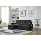 Linen Sectional Sofa Reversible Chaise with Pull out Sleeper
