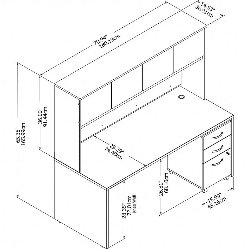 72 Office Desk with Hutch & 3-Drawer Mobile File Cabinet