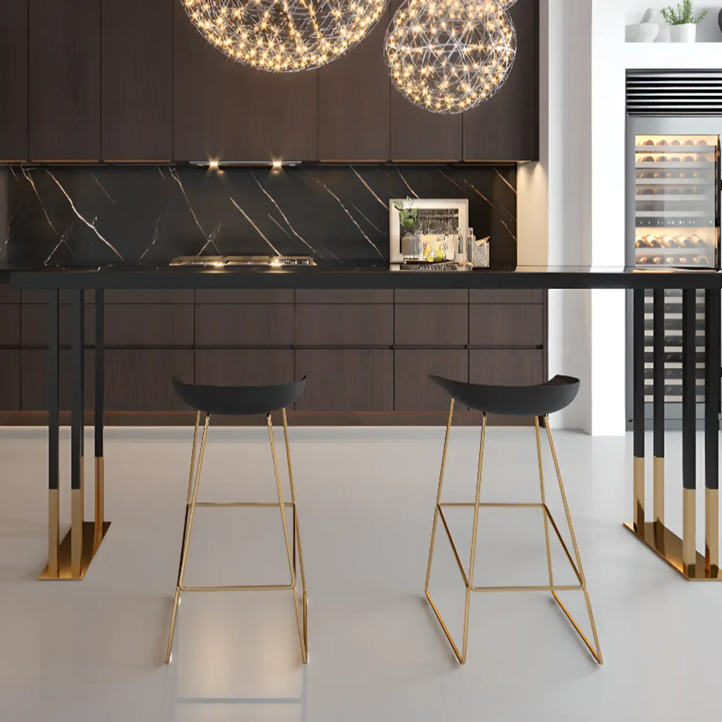Luxury Rectangle Wooden Bar Table Gold Sled Base for Dining