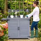 Outdoor Potting Bench with Foldable Shelf, Storage Cabinet & Durable Galvanized Metal Worktop for Garden, Patio, or Backyard