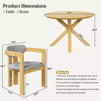 ModernLuxe 5pcs Outdoor Acacia Wood Round Dining Table Set, 47 Patio Table with 4 Cushioned Barrel Chairs for Garden/Patio/Backyard