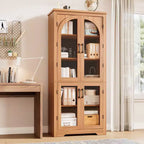 70 Tall Kitchen Pantry Cabinet, Modern Display Cabinet with 4 Arched Glass Doors and Adjustable Shelves, for Kitchen, Living Room, Dining, Bathroom