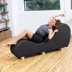 Avana Chaise Lounge Chair for Stretching and Relaxation, Hevea Wood Feet, Faux Leather - Submarine Grey