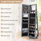 Costway Armoire à bijoux rotative à 360° 2-en-1 Organiseur miroir verrouillable Blanc/Noir/Marron foncé/Gris/Bleu/Rose/Violet/Gris foncé