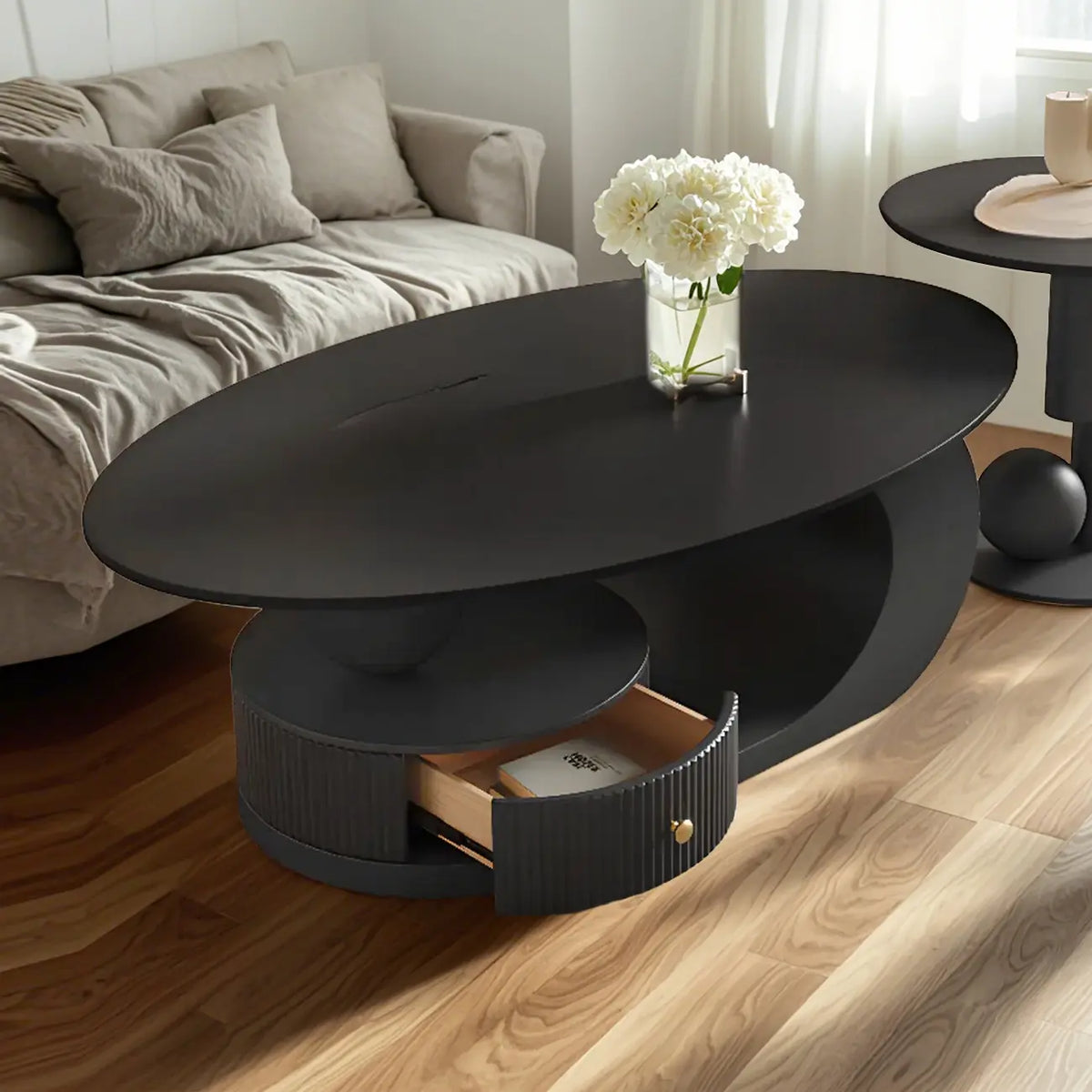 Modern White Stone Top Coffee Table with Scratch Resistant