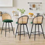 Bekrvio 26 Mid-Century Modern Swivel Bar Stools Set of 2/3/4, Boucle Upholstered Bar Chairs with Rattan Back & Metal Legs for Kitchen Counter