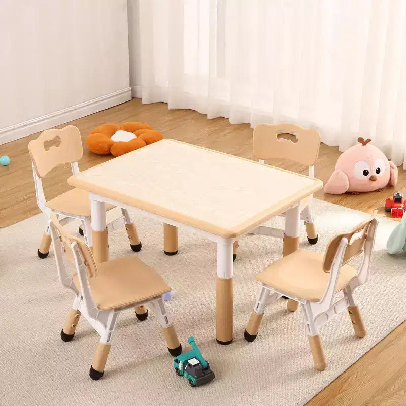 Children's table and 4 chairs, height-adjustable, doodle tabletop, multifunctional children's table and chair set for reading, drawing, dining