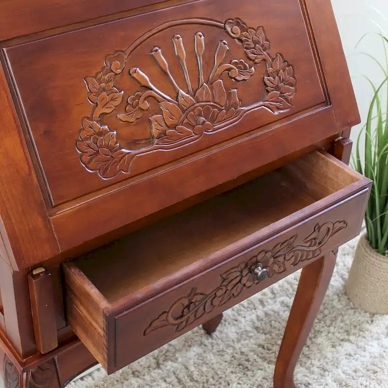 Carved Wood Secretary Desk