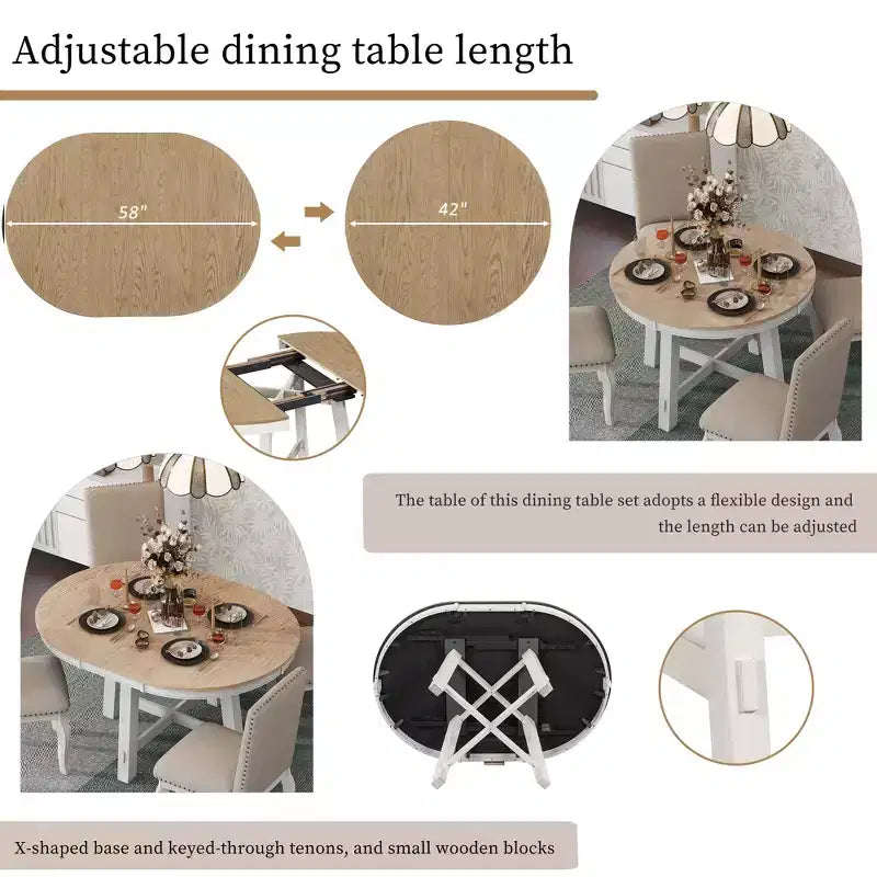 GDFStudio Joyce Table à manger extensible en bois massif de 147 cm