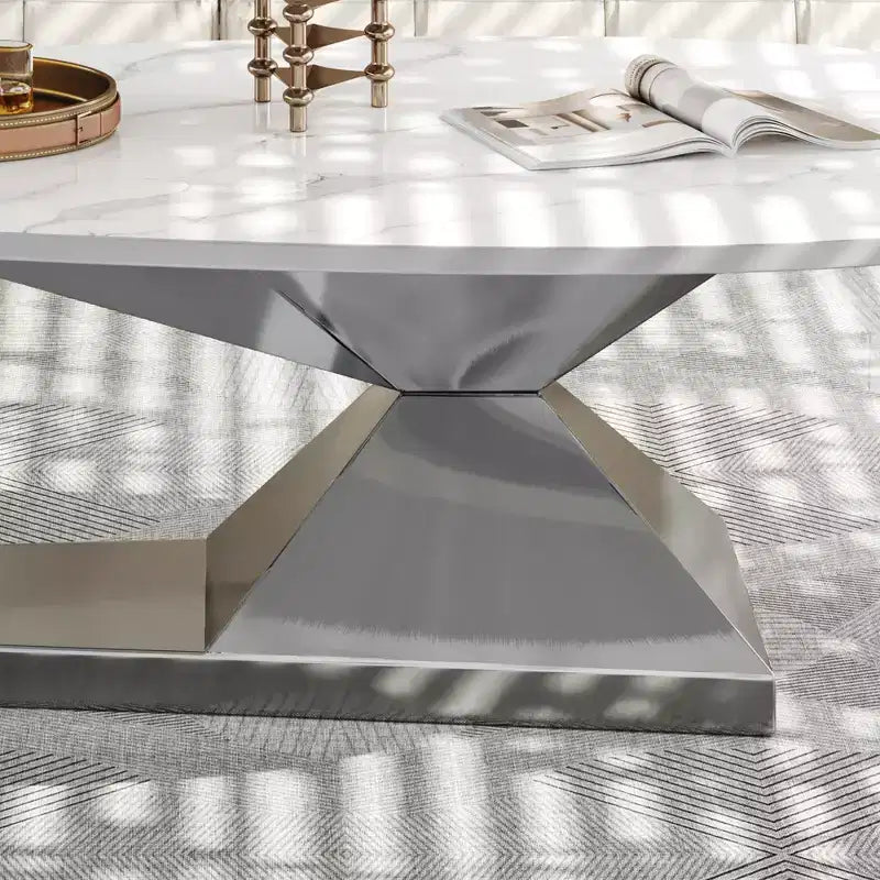 Ceramic Surface Coffee Table with Contemporary Stainless Steel Base  Durable and Elegant Showpiece for Living Room