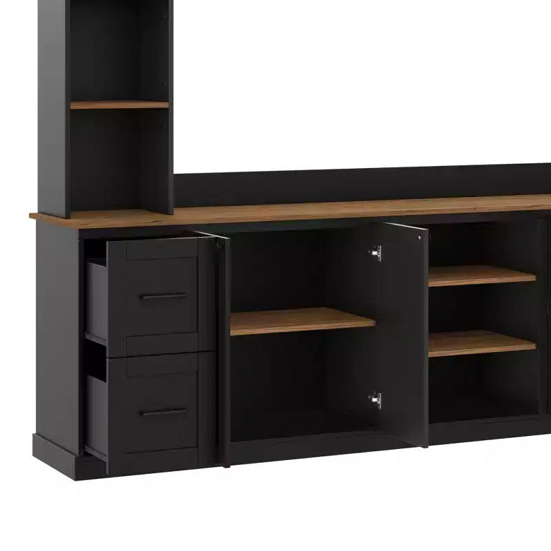 ModernLuxe 4-in-1 Farmhouse Entertainment Center Wall Unit, Fits TVs Up to 70, TV Stand Media Console w/ Adjustable Shelves & Drawers