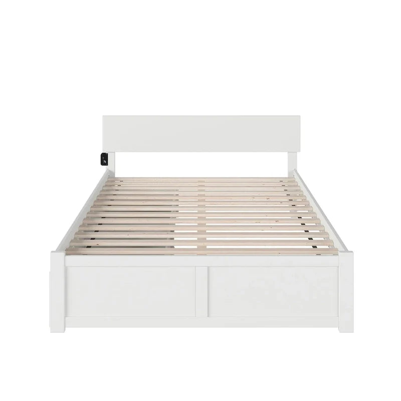 Orlando Queen White Paneled Platform Bed with 2 Drawers