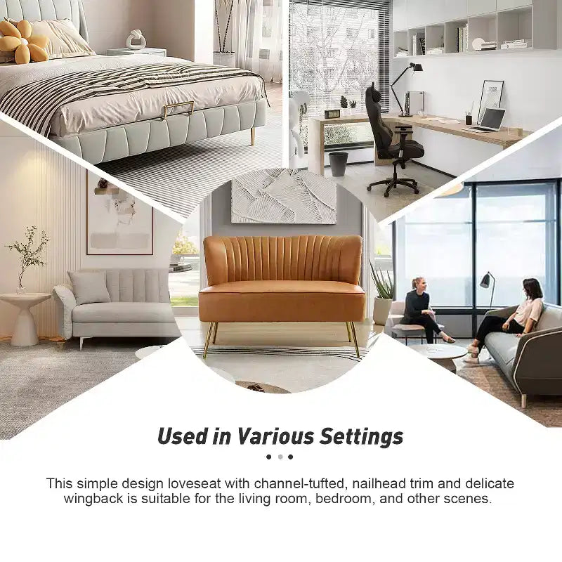 47 Contemporary Wingback Loveseat, Armless 2-Seater Sofa with Metal Legs for Living Room or Bedroom