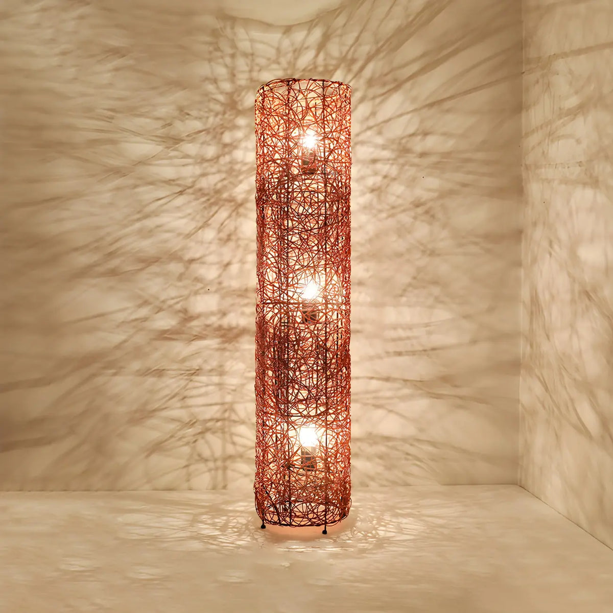 Plug In Column LED Rattan Floor Lamp for Living Room