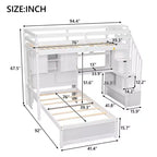 Wood Twin Size Bunk Bed with Desk and Staircase, L-Shaped Twin over Twin Loft Bed with Storage Compartments and Shelves