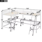 119''L 79.5''W Wood Twin Size L-Shaped Loft Bed with Ladder and 2 Built-in L-Shaped Desks
