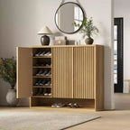 Shoe Cabinet with Fluted Door, Adjustable Shelves for Entryway Living Room