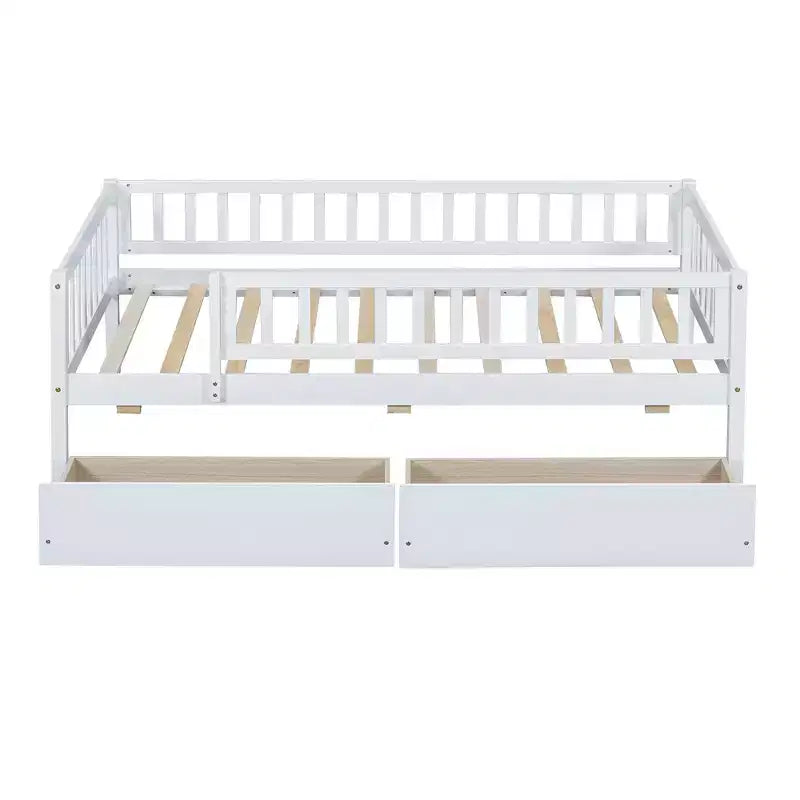 Twin Size Low Daybed with Storage Drawers, Wood Twin Platform Bed Frame with Rails for Boys and Girls Bedroom