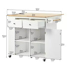 Movable Kitchen Island with Power Outlet, Drop Leaf and Rubber Wood Top