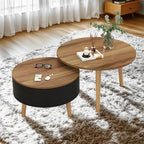 Black White Modern Round Wood Coffee Table with Storage