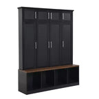 Entryway Hall Tree with Bench, 8 Cabinets, 4 Shoe Compartments & 4 Hooks, Black Mudroom Organizer