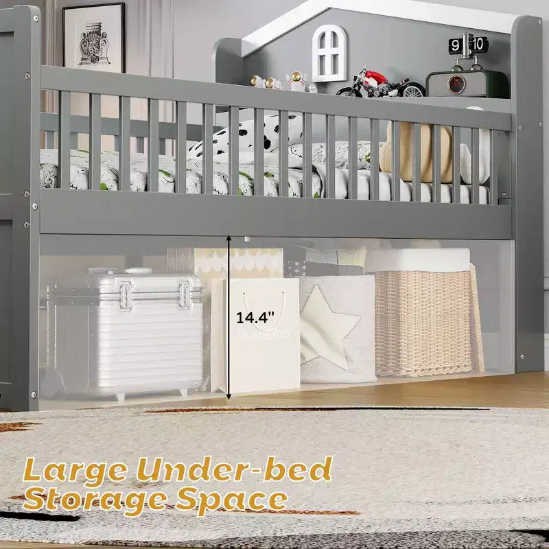 Whisen Twin Wooden Bed Frame, Platform Bed Frame with Storage 4 Drawers, Guardrail Headboard and Ladder