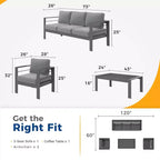 Heynemo Aluminum Outdoor Patio Furniture Set, 4 Pcs Modern Outdoor Conversation Set Sectional Sofa with Cushion and Coffee Table for Balcony