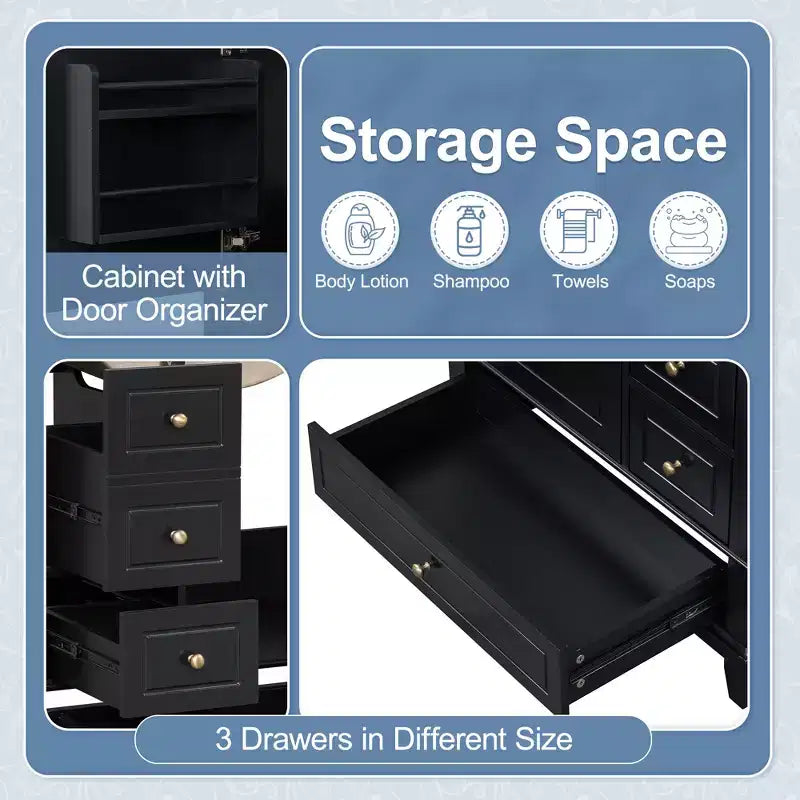 30 Bathroom Vanity Sink Combo, Bathroom storage Cabinet with Drawers and Shelf, Single Sink Bathroom Vanity