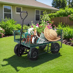 Heavy Duty Steel Garden Cart Wagon, 500 Lbs, Folding Utility Wagon with Removable Mesh Sides & Liner, 10 Pneumatic Tires, Pull Handle