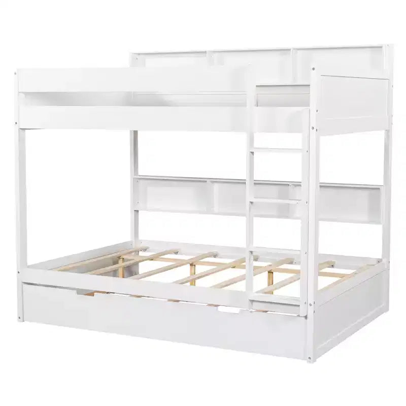 Luxystar Modern Full over Full Bunk Bed with Shelves and Trundle