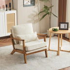 Upholstered Linen Blend Accent Chair with Wooden Legs and One Pillow Beige