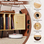 Costway Record Player Stand w/ Charging Station & Rattan Cabinet Adjustable Shelf