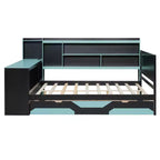 Full/Queen Gaming Daybed with Bookcase Headboard, LED Lights, Integrated Desk, Drawers and Charging Station