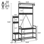 Entryway Shoe Storage Rack with Bench, Coat Rack Hall Tree with 7 Hooks and Storage Shelf, Entryway Coat Rack for Hallway Mudroom Bedroom