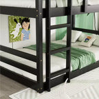 Rubberwood Detachable Triple Twin Bunk Bed with 2 Built-in Ladders and Guardrails